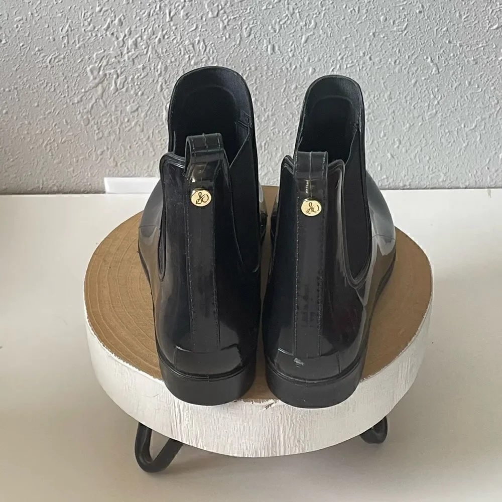 EUC Sam Edelman Womens Black Shiny Bootie Rain Boots Size 6